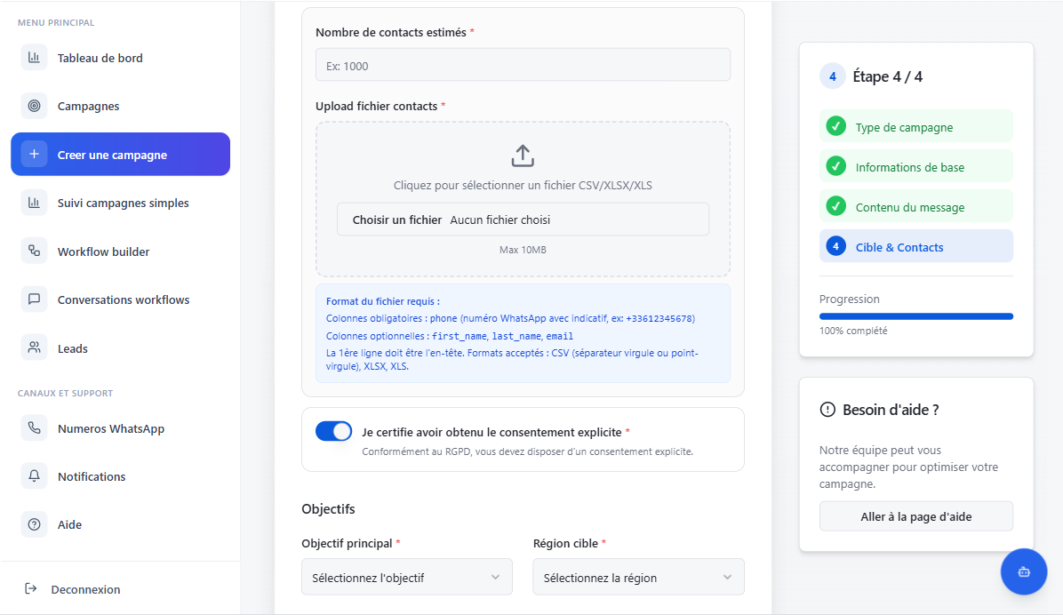 Étape 4 import contacts