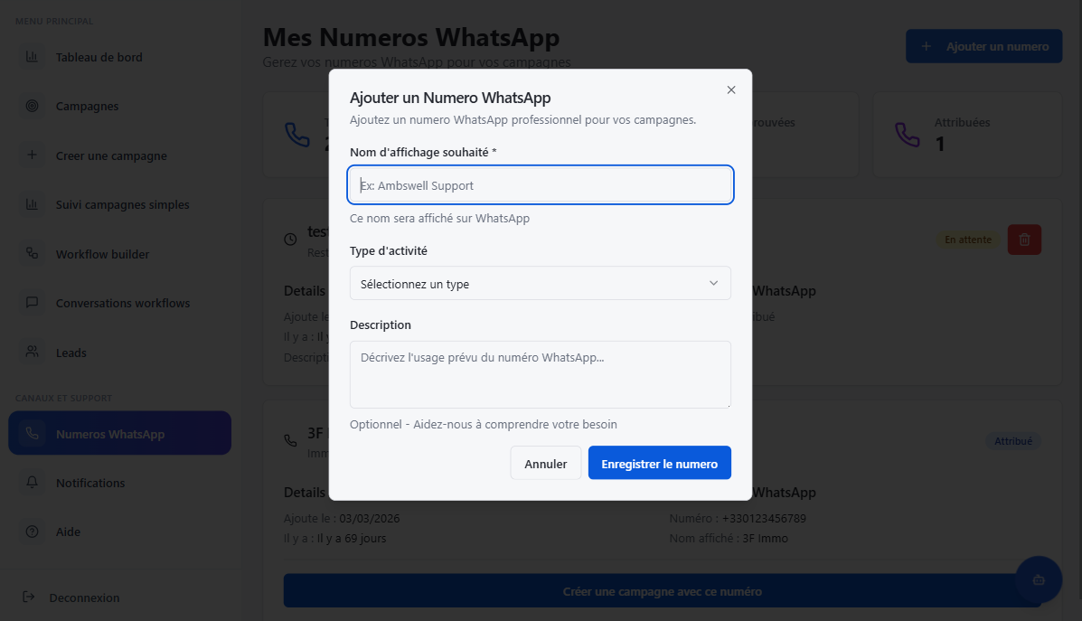 Ajouter un numéro WhatsApp
